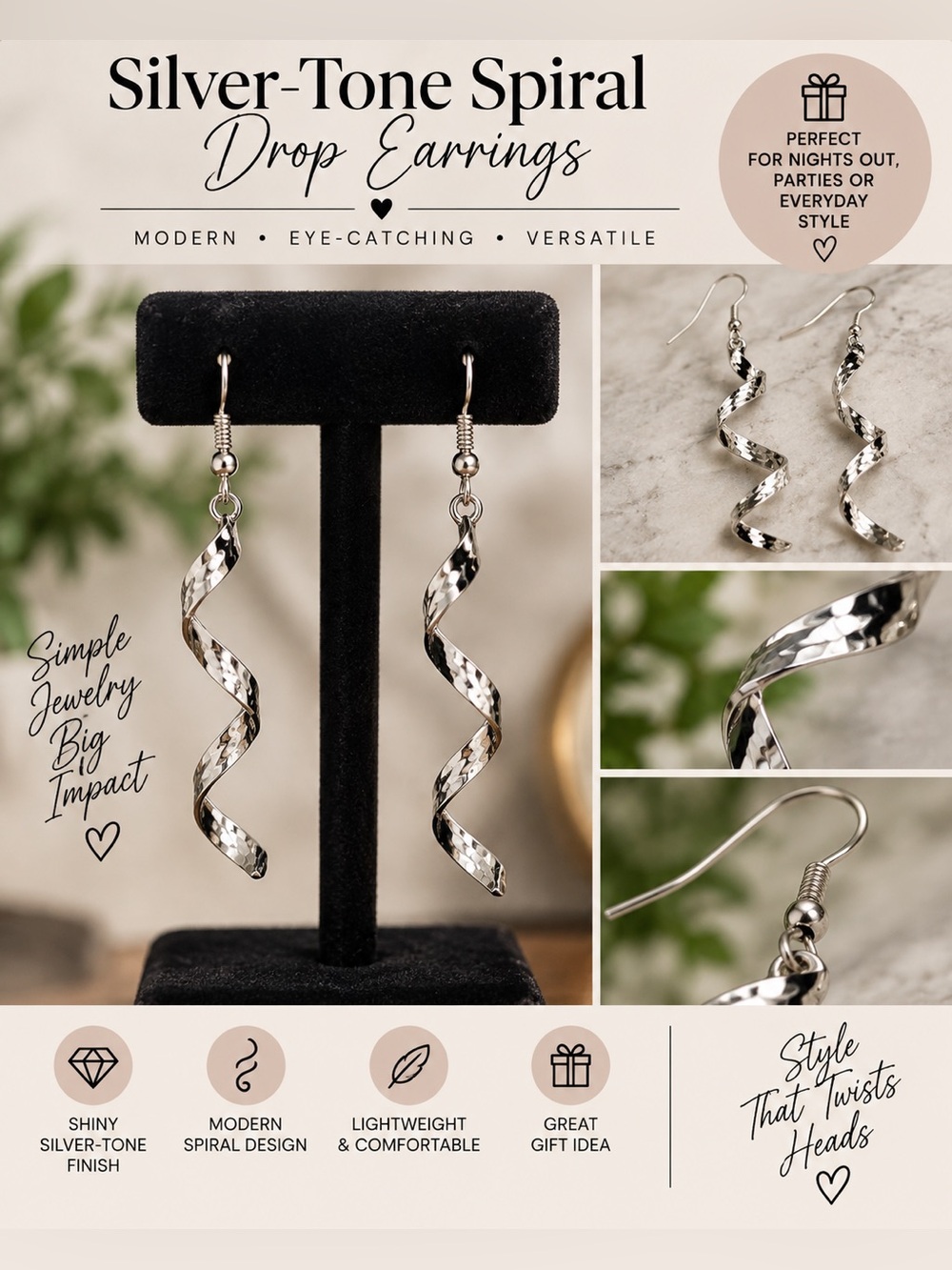 Silver-Tone Spiral Drop Earrings